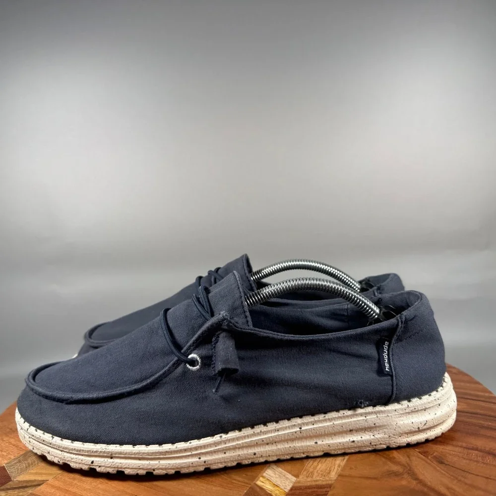 Hey Dude Wendy Navy Canvas Slip On Loafers Womens Size 9 Speckled Sole 121412500